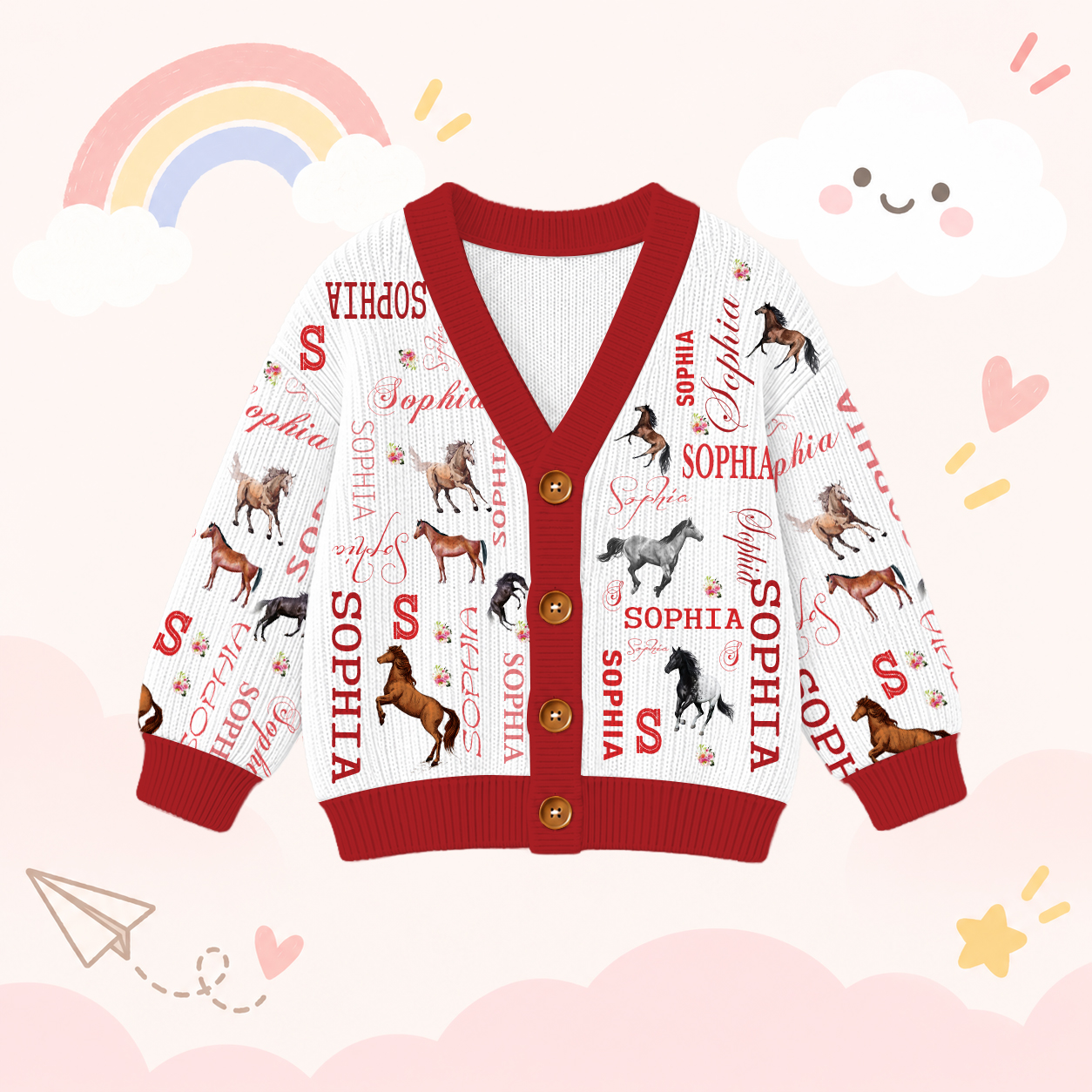 Personalized Lovely Kids Horse Knit Sweater | CWSweater08