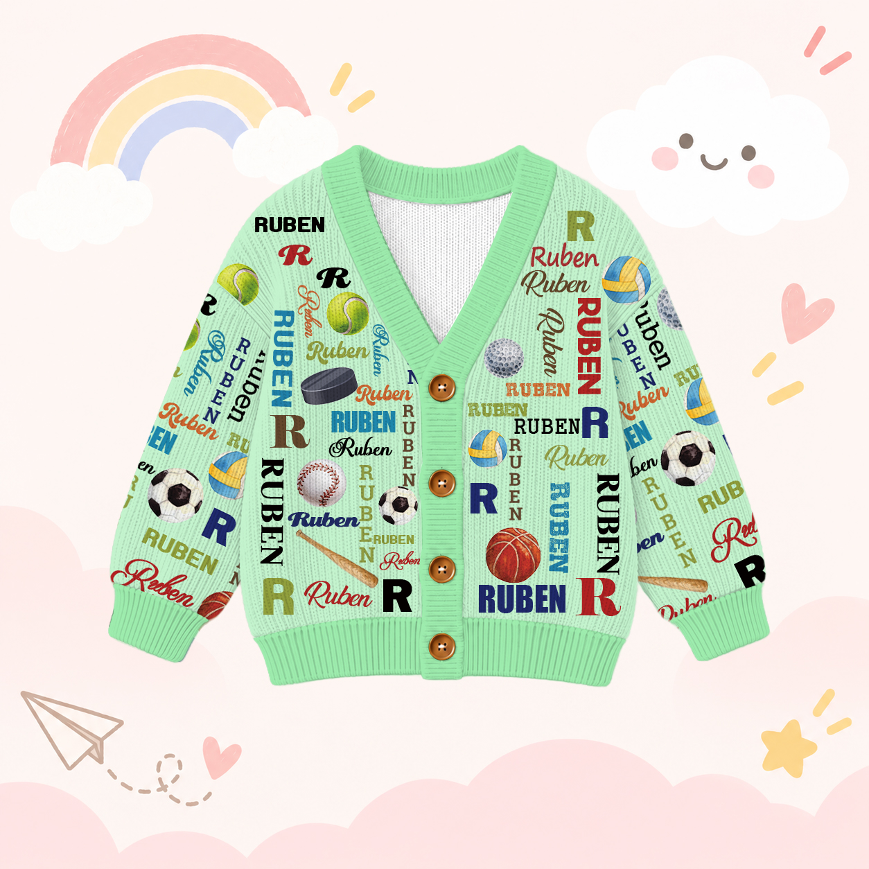 Personalized Lovely Kids Ball Sports Knit Sweater | CWSweater11