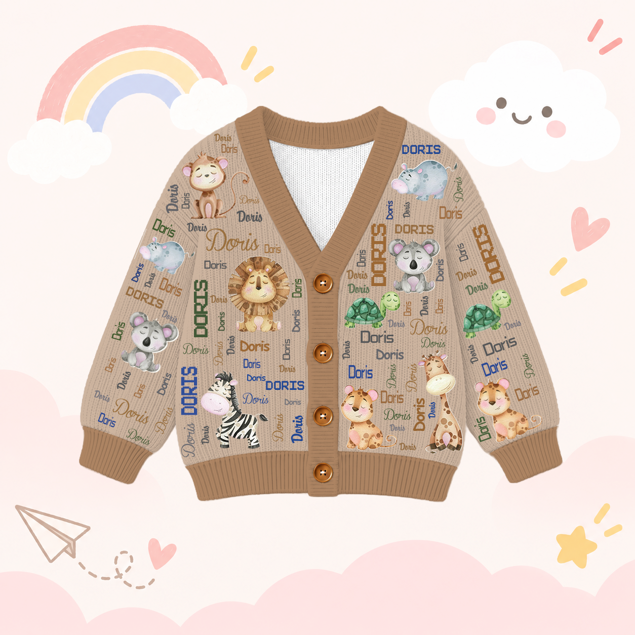 Personalized Lovely Kids Adorable Animals Knit Sweater | CWSweater17