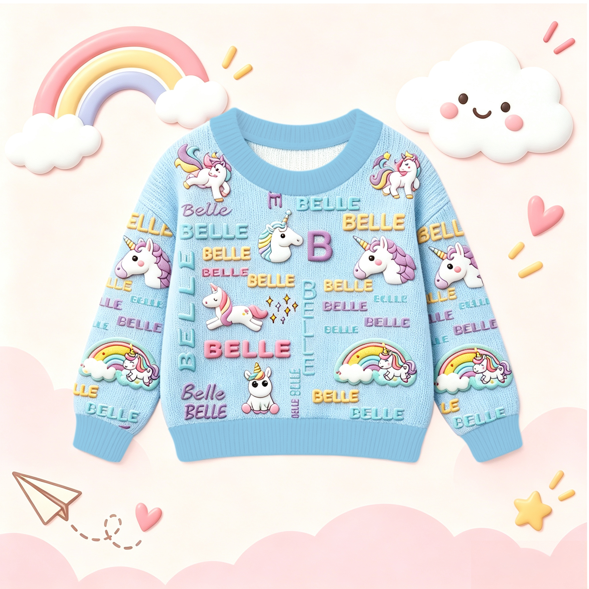 Personalized Lovely Kids Adorable Unicorn Knit Sweater | CWSweater30
