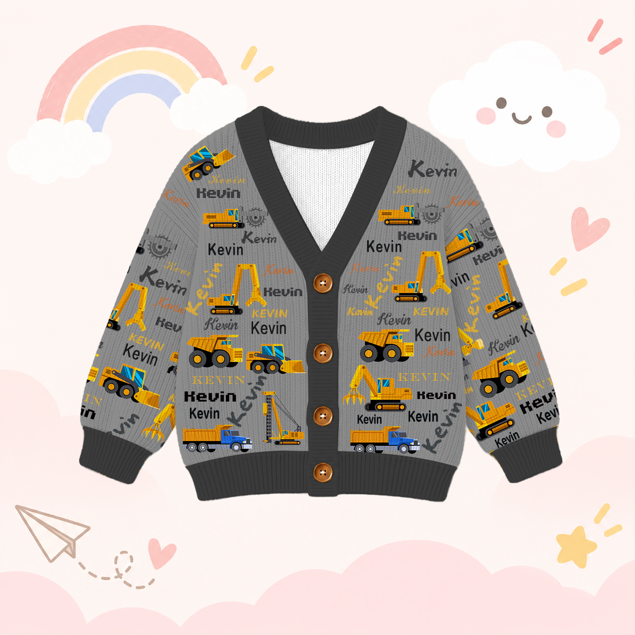 Personalized Lovely Kids Construction Vehicle Knit Sweater | CWSweater24