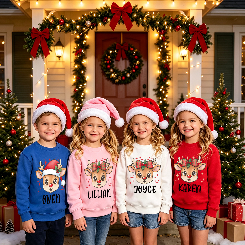 Personalized Christmas Kids Reindeer Sweatshirt | MCGift418