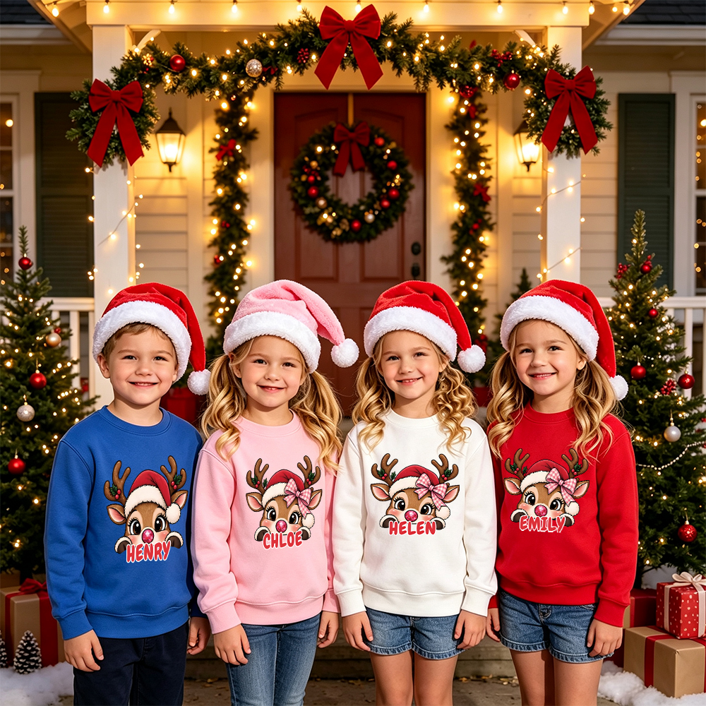 Personalized Christmas Kids Reindeer Sweatshirt | MCGift417