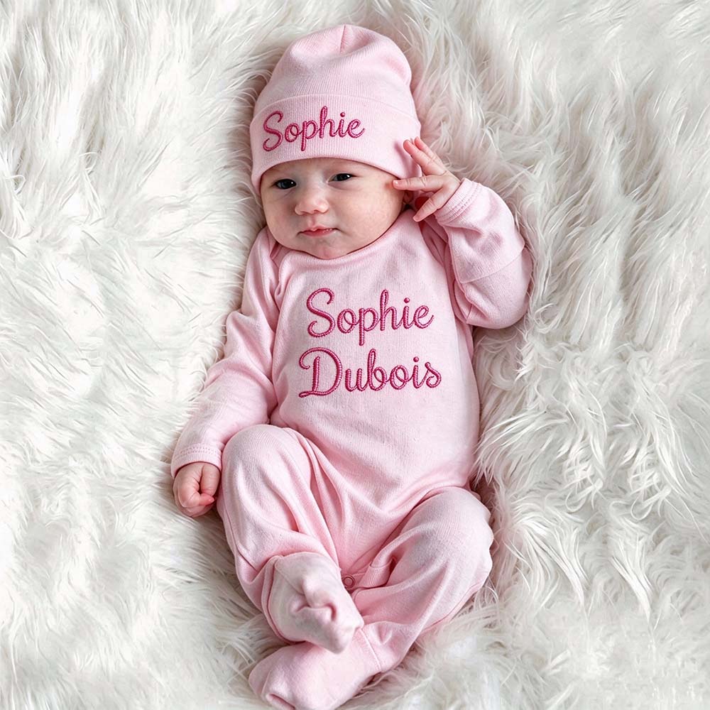 Personalized Embroidery Baby Coming Home Outfit Set With Hat | CWBaby562