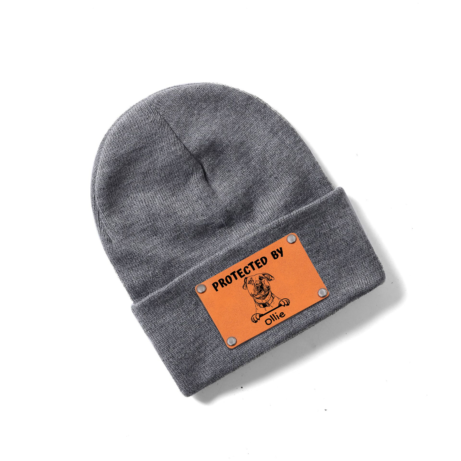 Personalized Vegan Leather Patch Baby Puppy Beanie | HSKid39