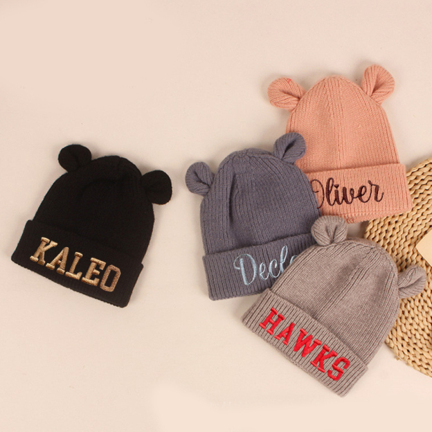 Personalized Cute Bear Beanie With Ears | HSKid41