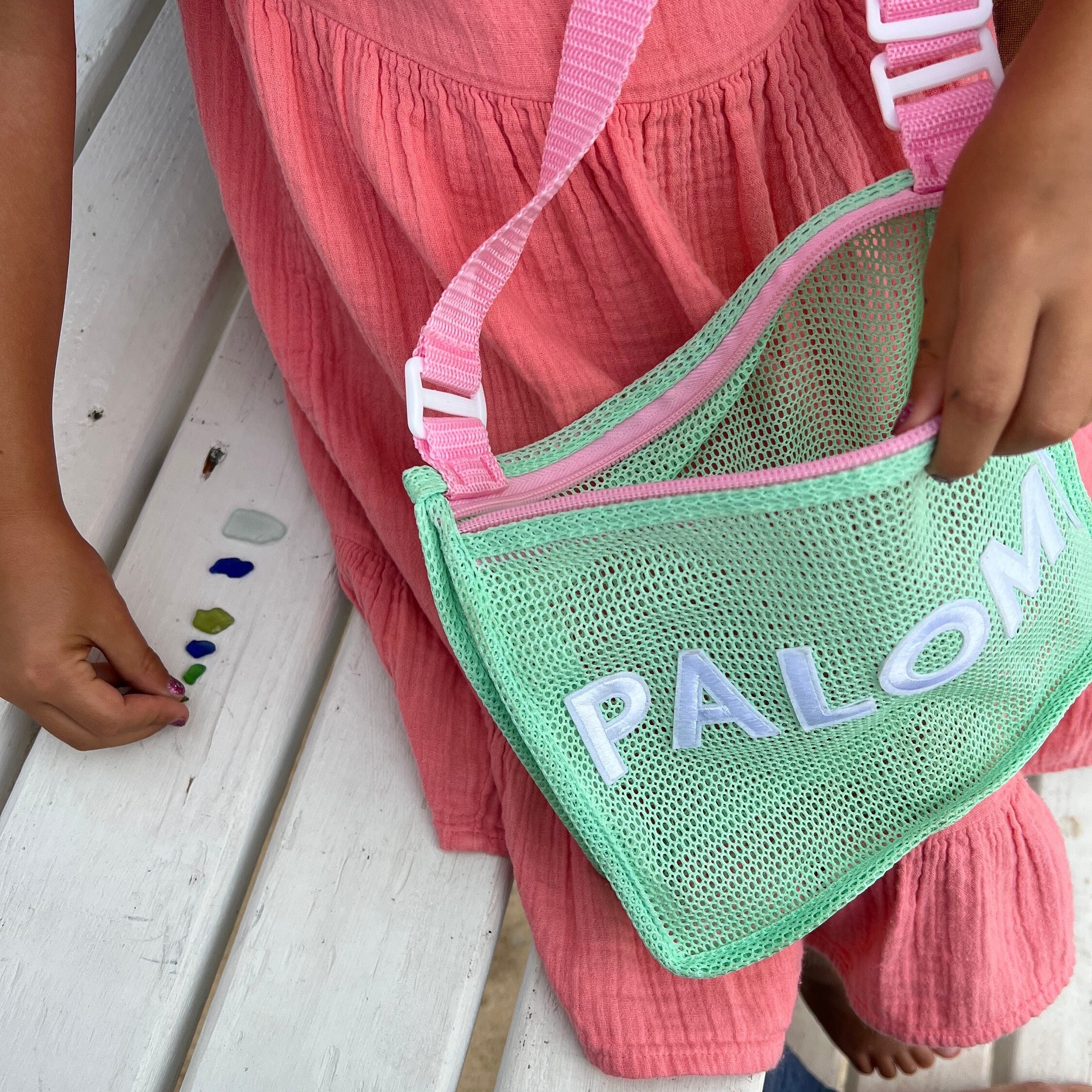 Personalized Seashell Zipper Mesh Beach Bag | CWBeach50