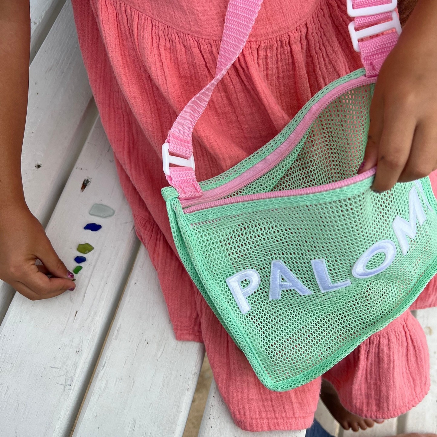 Personalized Seashell Zipper Mesh Beach Bag | CWBeach50