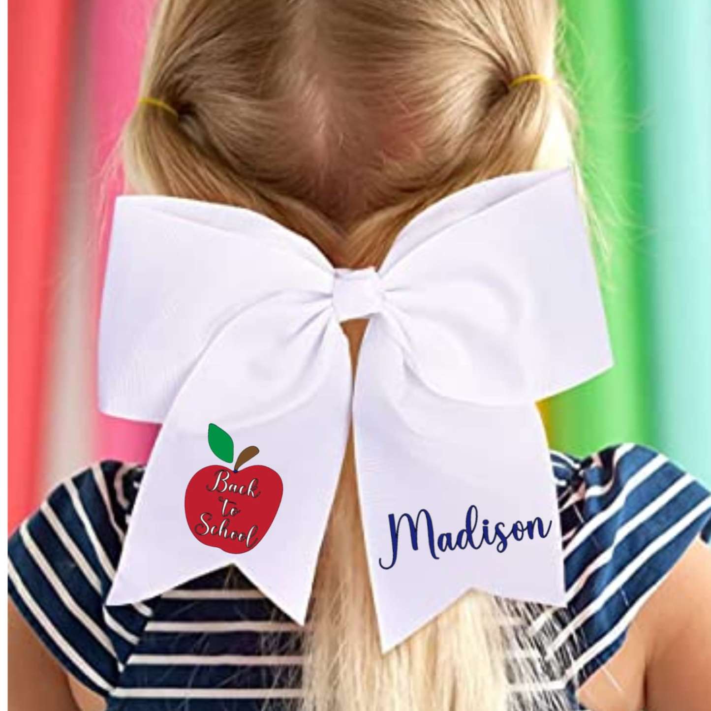 Personalized Girls Back To School Elastic Band Hair Bow | CWToy55