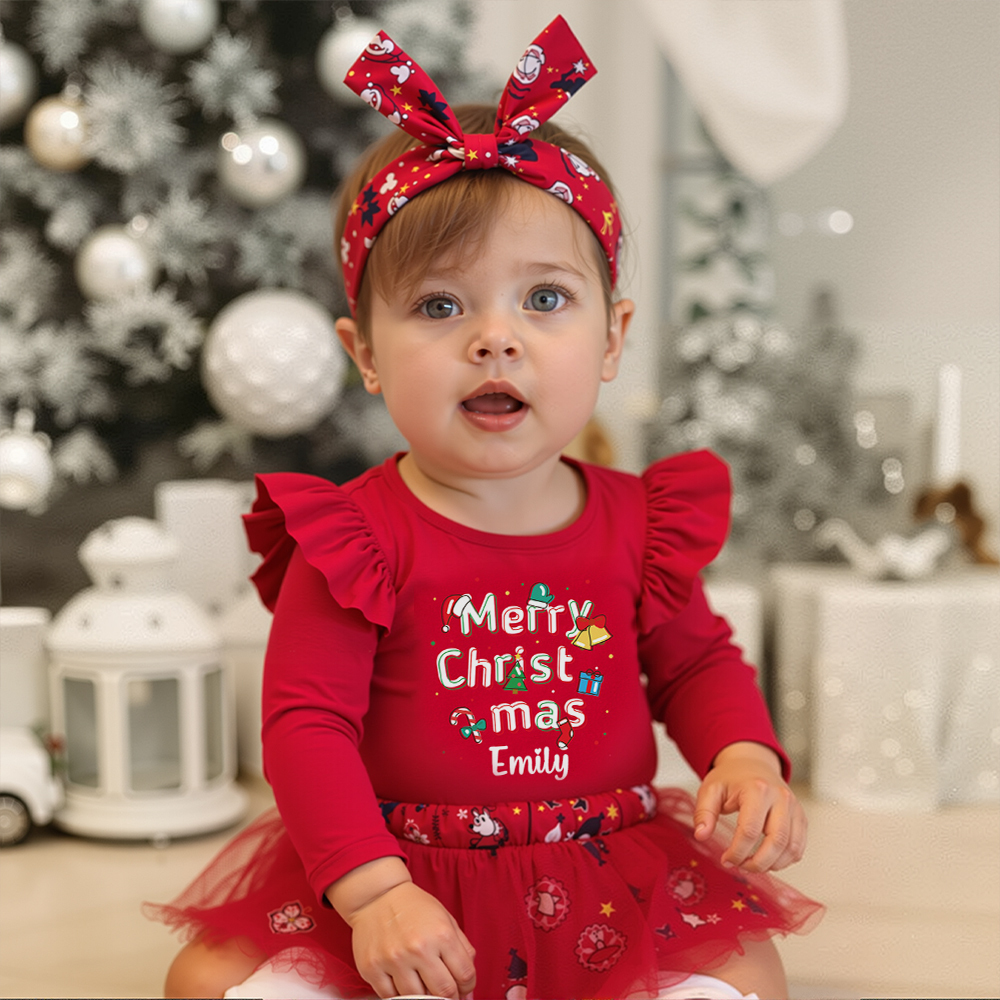 Personalized Baby Girl Christmas Tutu Romper with Bow | MCGift171