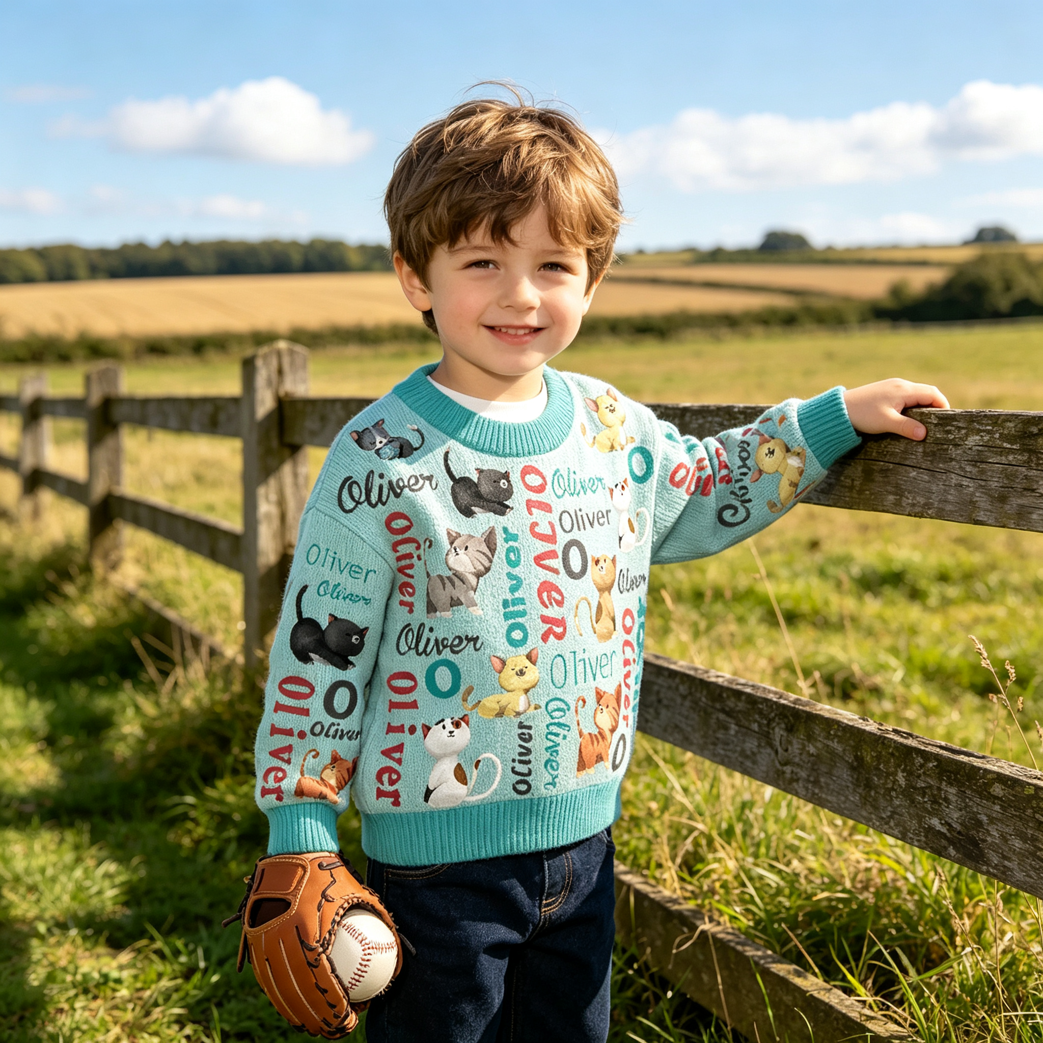 Personalized Lovely Kids Cute Kitten Knit Sweater | CWSweater16