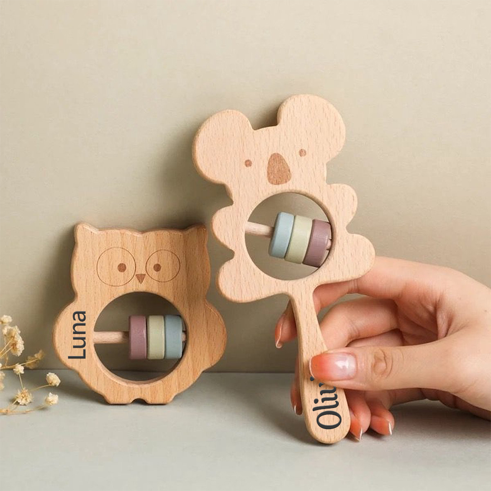 Personalized Baby Wooden Lovely Shape Rattle | CWBaby153