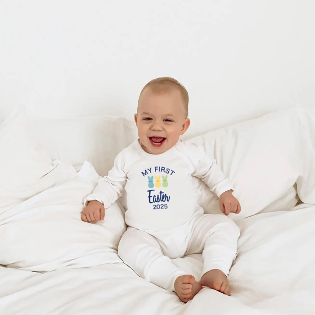 Personalized Baby Lovely First Easter Ropmer and Hat Set | CWBaby181