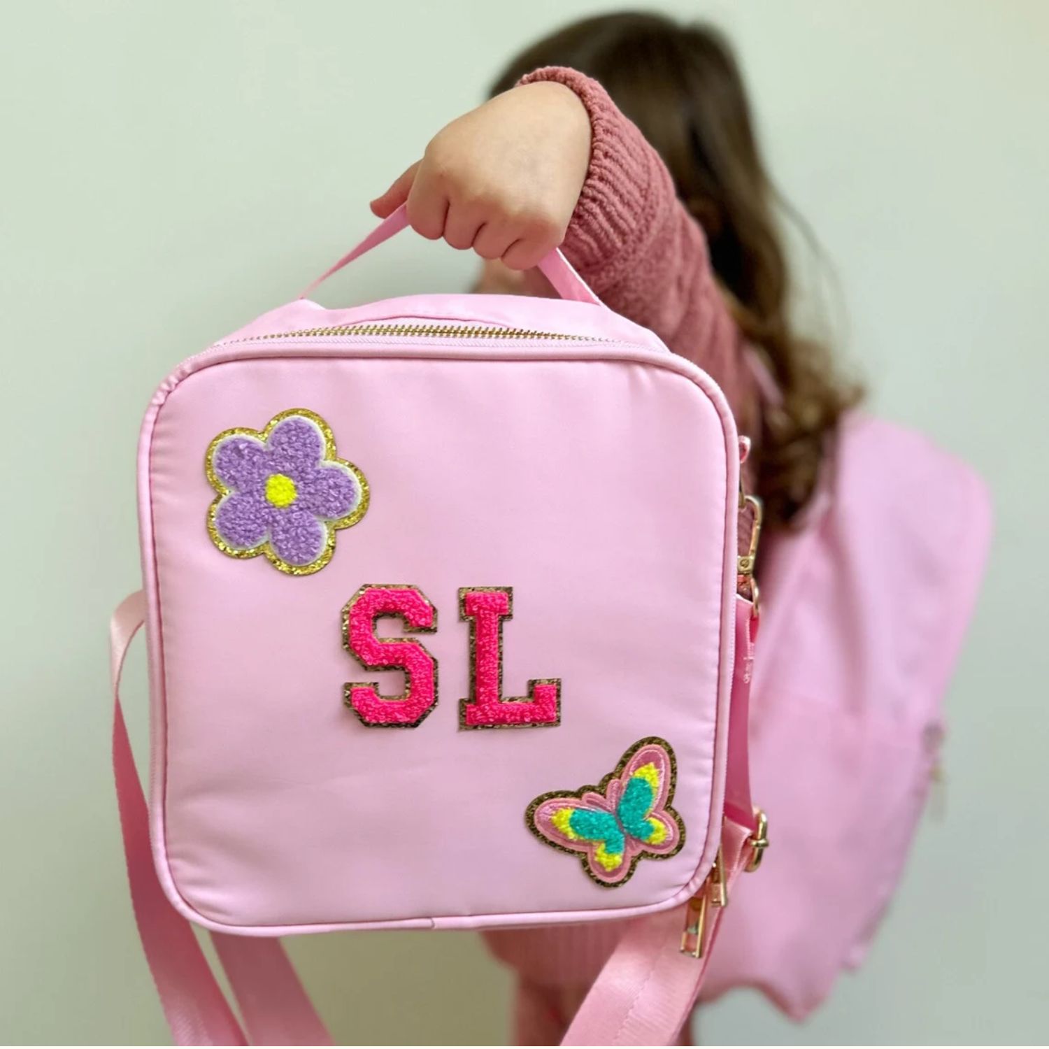 Personalized Chenille Letter Lunch Bag With Strap