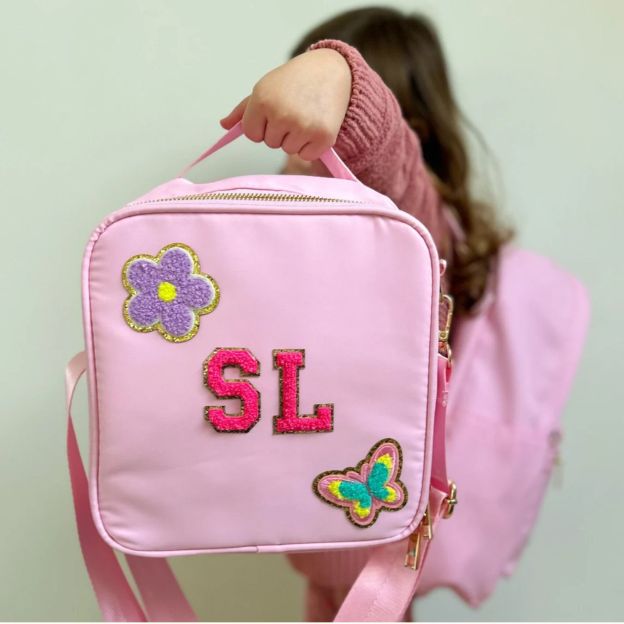 Personalized Chenille Letter Lunch Bag With Strap