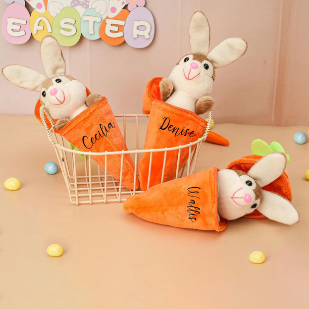 Personalized Easter Plush Carrot Keychain with Bunny | CWEaster52