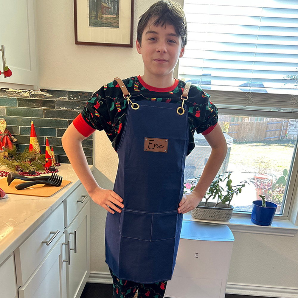 Personalized Leather Patch Canvas Apron with Pockets for Kid & Adult | Apron25