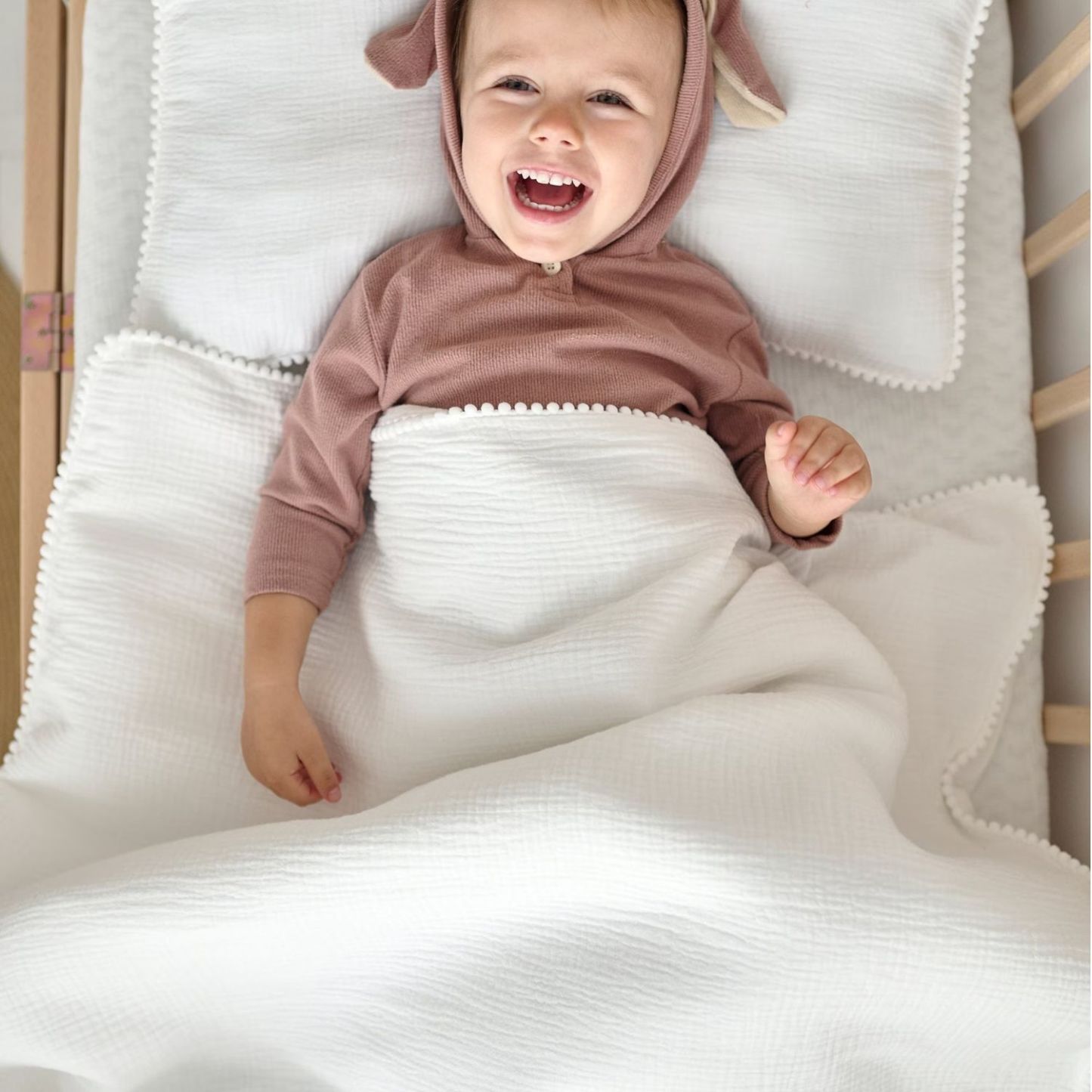 Personalized Embroidered Swaddle Muslin Pom Pom Blanket | CWBaby46