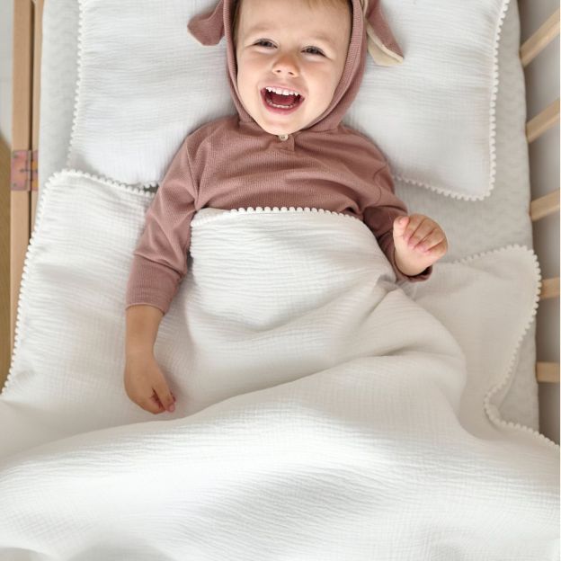 Personalized Embroidered Swaddle Muslin Pom Pom Blanket | CWBaby46