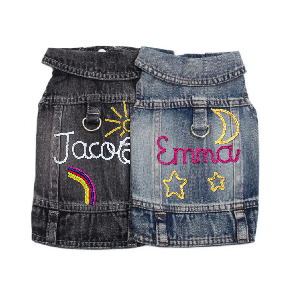Personalized Hand Embroidery Pets Denim Jacket | BKPet2601