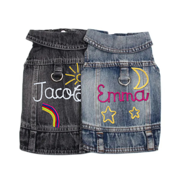 Personalized Hand Embroidery Pets Denim Jacket | BKPet2601