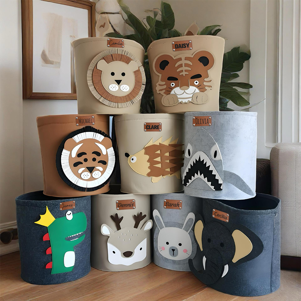 Personalized Leather patch Felt Laundry & Toy Storage Baskets | CWToy140
