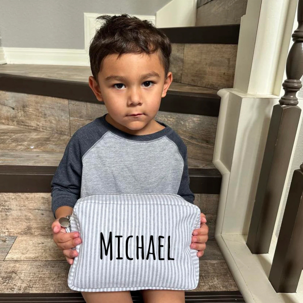 Personalized Chenille Patch Kids Seersucker School Backpack Set