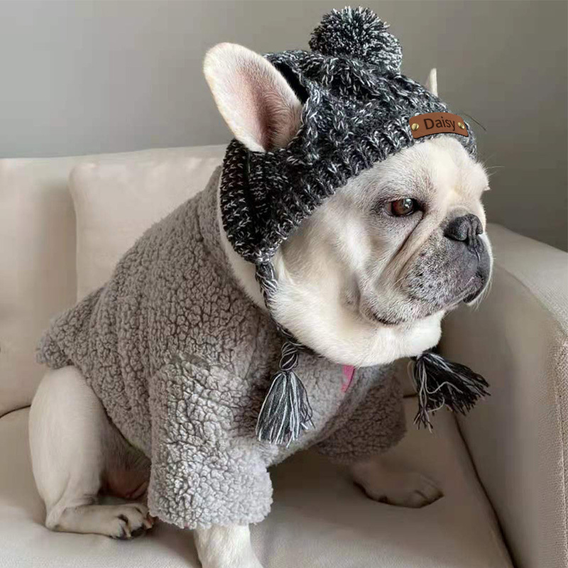 Personalized Pets Leather Patch Knitted Hat | BKPet215