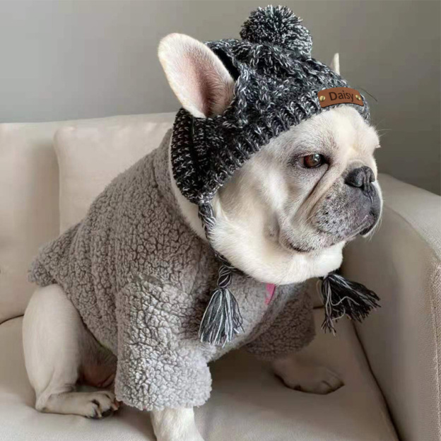 Personalized Pets Leather Patch Knitted Hat | BKPet215