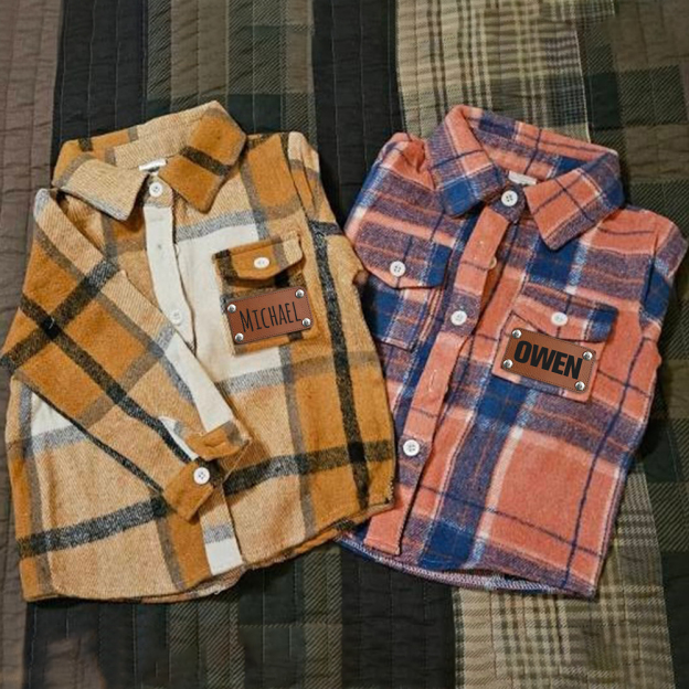 Personalized Leather Patch Kids Flannel Jacket | inJacket15