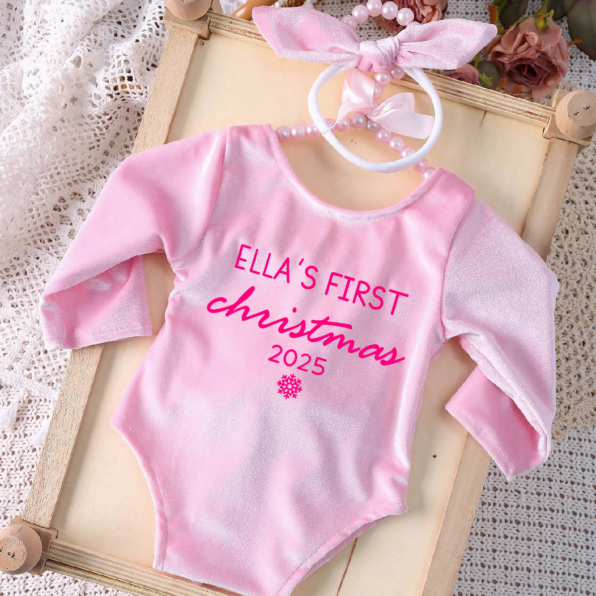 Personalized Newborn Girl Christmas Red Velvet Photo Outfit | MCGift151