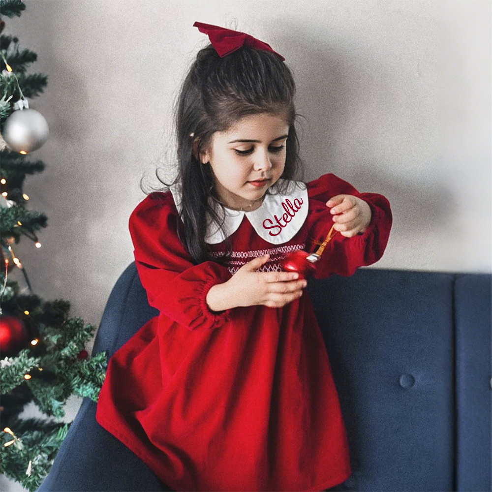 Personalized Baby Girl Plaid Long Sleeve Dress | CWBaby310