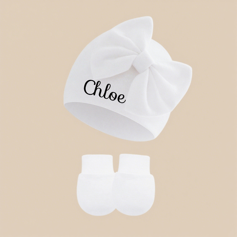 Personalized Newborn Coming Home Bow Beanie And Gloves Set | HSKid62