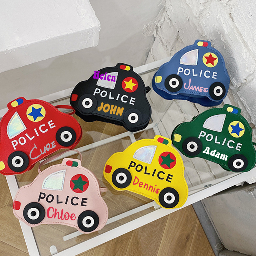 Personalized Kids Cute Police Car Zipper Crossbody Bag | CWGift06
