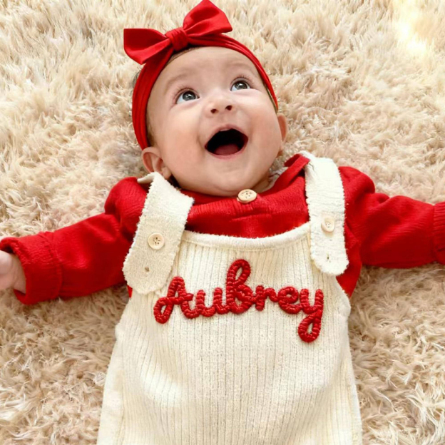 Personalized Hand Embroidered Baby Dungarees Romper | CWBaby356