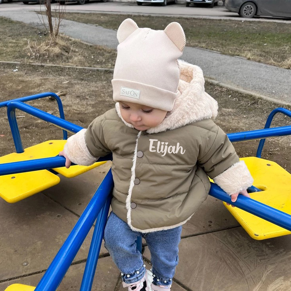Personalized Toddler Lovely Bear Winter Warm Plush Hooded Jacket | CWBaby360