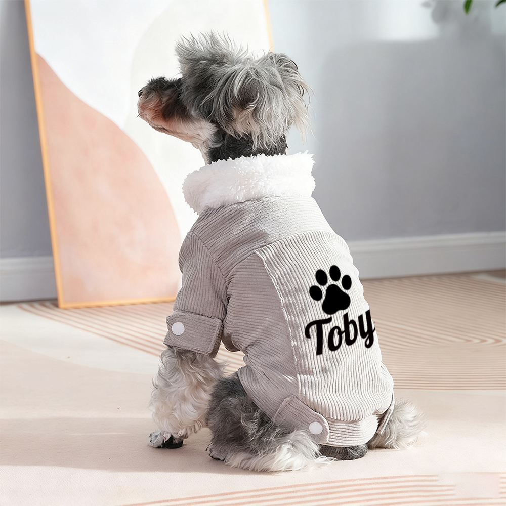 Personalized Pet Winter Warm Corduroy Sherpa Jacket | BKPet290