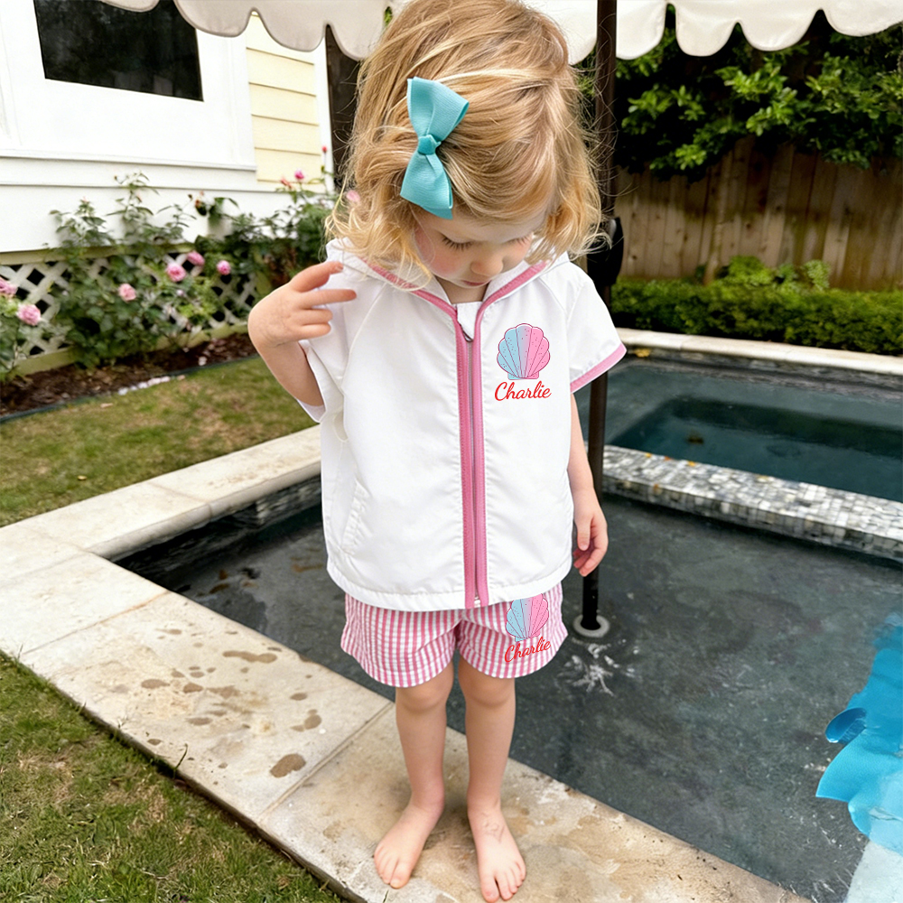 Personalized Kid Swim Cover up Hooded Robe Zippered Outfit | CWBaby45901