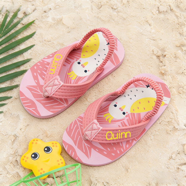 Personalized Kid summer Beach Flip Flops with Elastic Heel Strap | CWBaby474