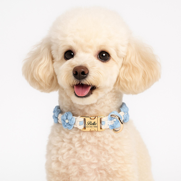 Personalized Handmade Macrame Flowers Pet Collar | BKPet457