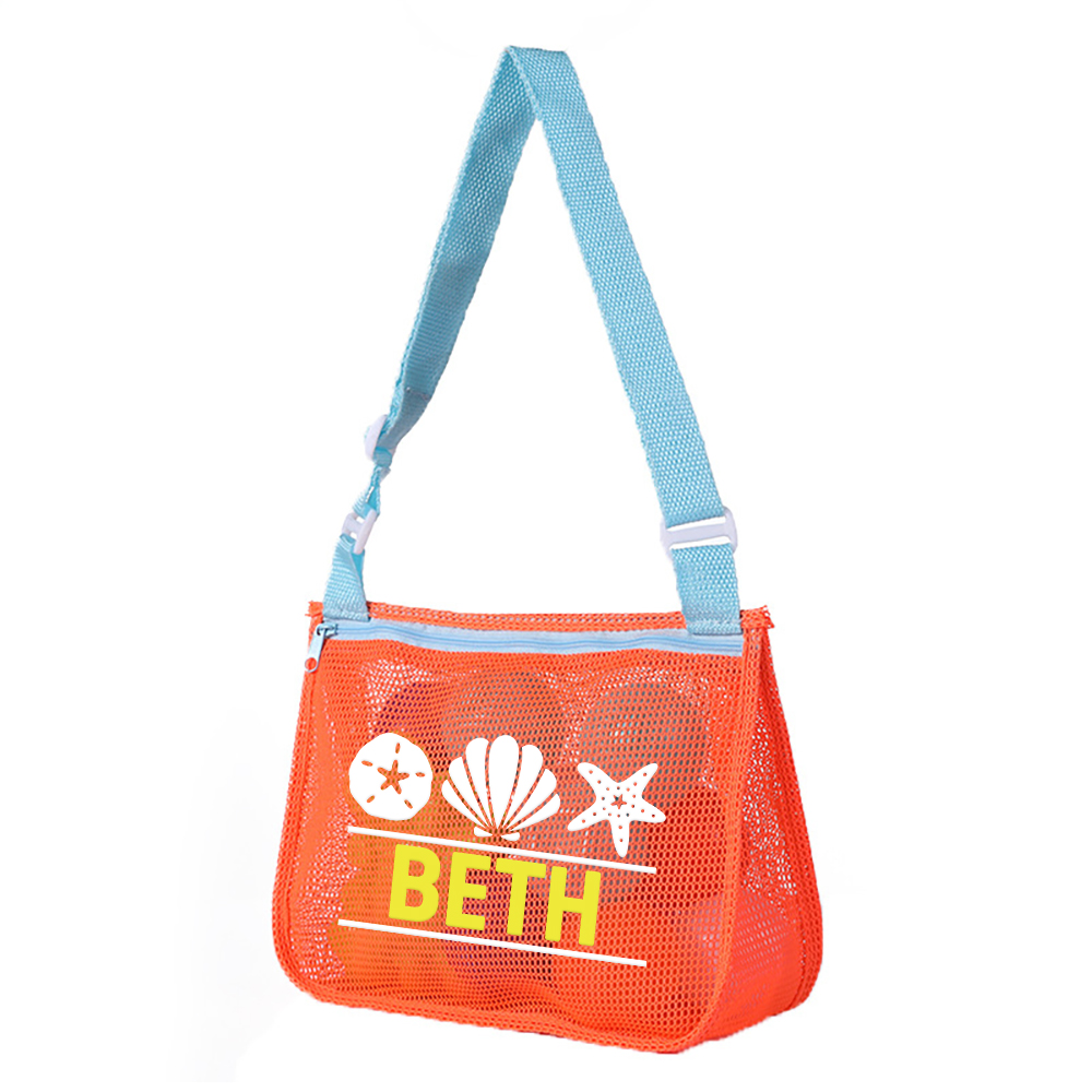 Personalized Seashell Zipper Mesh Beach Bag | CWBeach0102