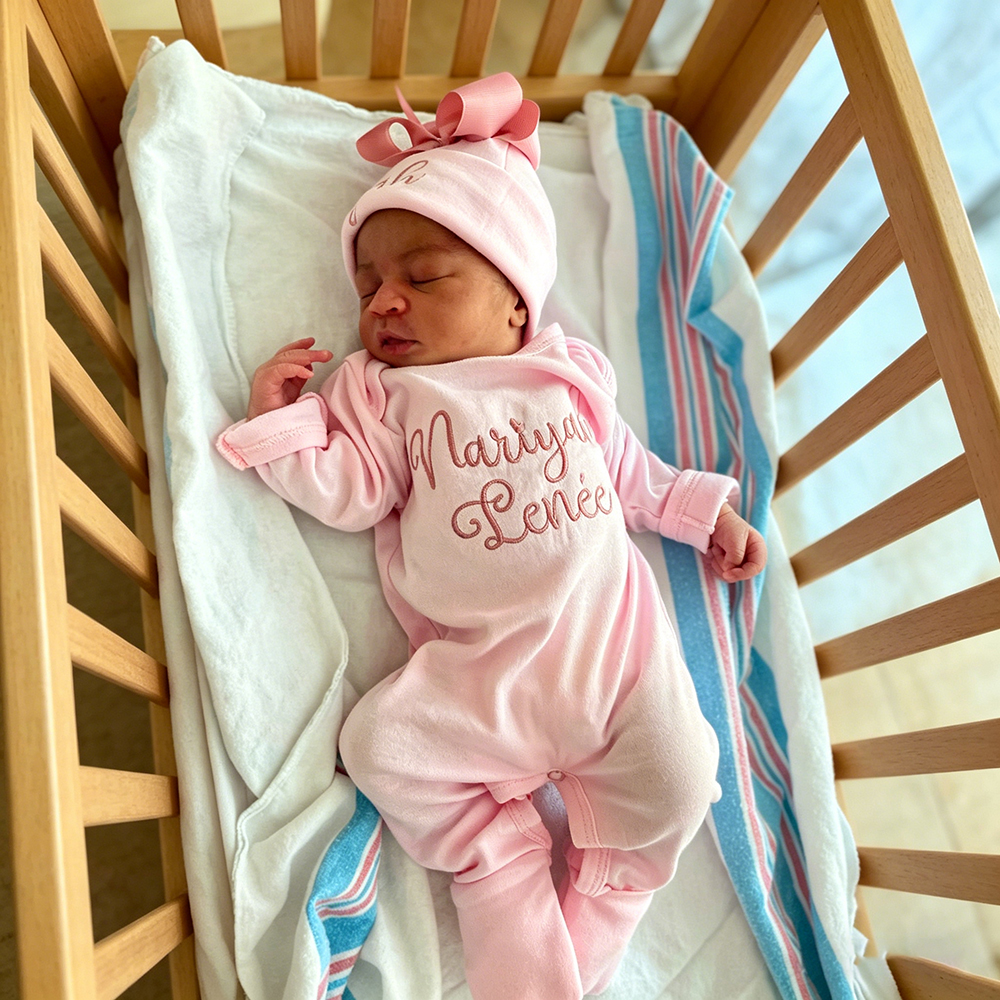 Personalized Embroidery Baby Girl Coming Home Romper and Hat Set | CWBaby488