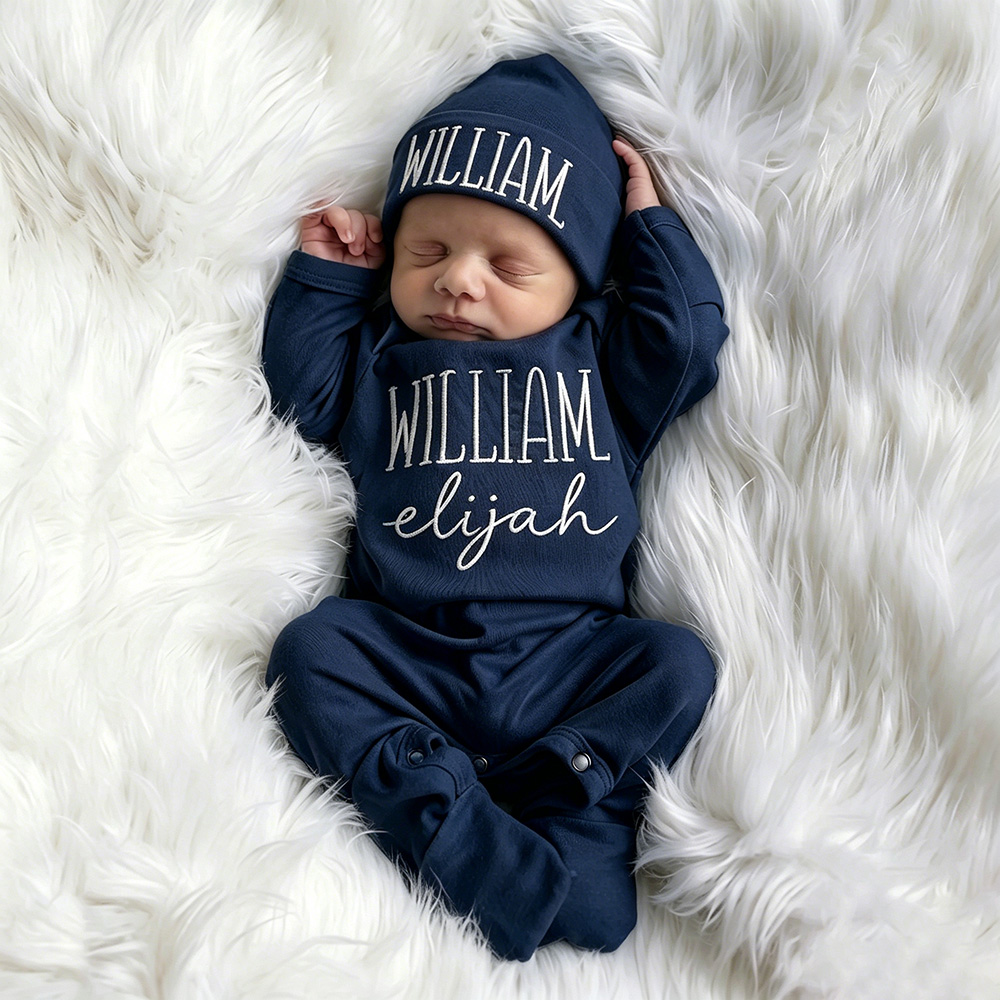 Personalized Embroidery Baby Coming Home Romper and Hat Set | CWBaby472