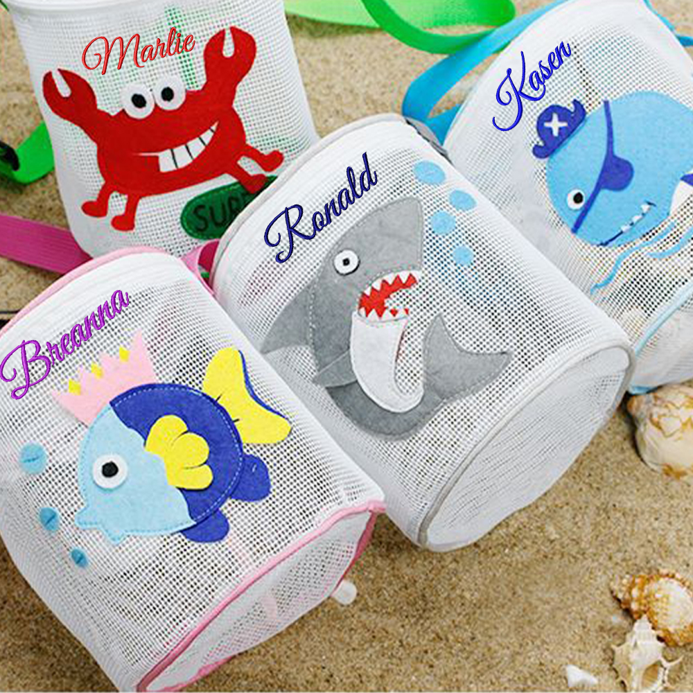 Personalized Embroidery Ocean Seashell Zipper Mesh Beach Bucket | CWBeach115