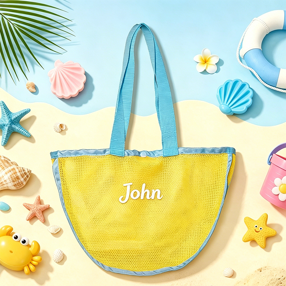Personalized Embroidered Seashell Zipper Mesh Beach Bag | CWBeach249