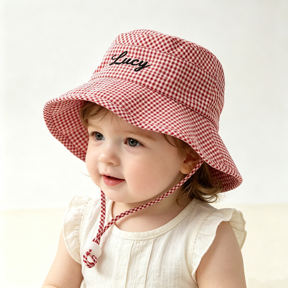 Personalized Embroidery Colourful Gingham Kids Bucket Hat | CWBeach250