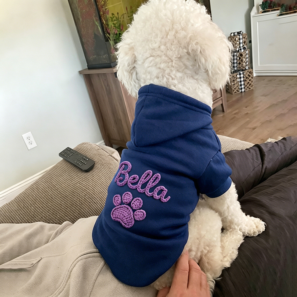 Personalized Hand Embroidery Lovely Paw Large Size Puppy Hoodie | BKPet512