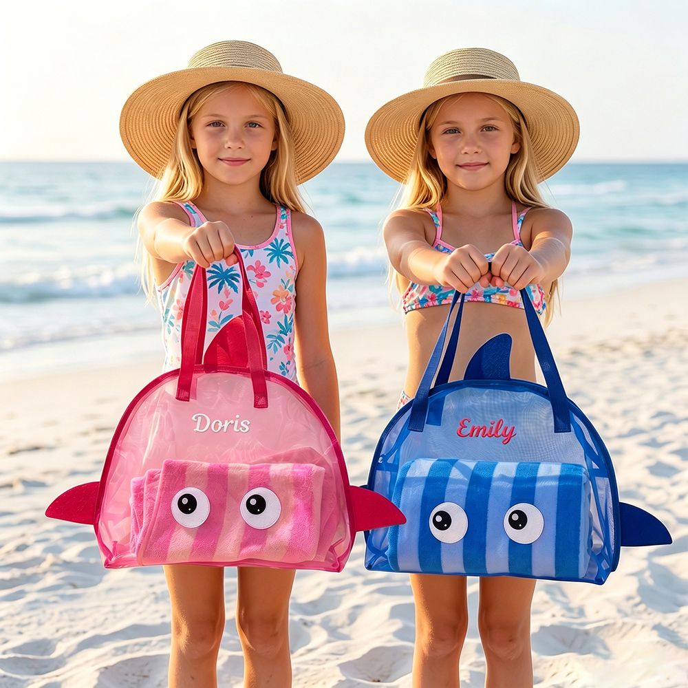 Personalized Embroidered Seashell Zipper Mesh Beach Bag | CWBeach256