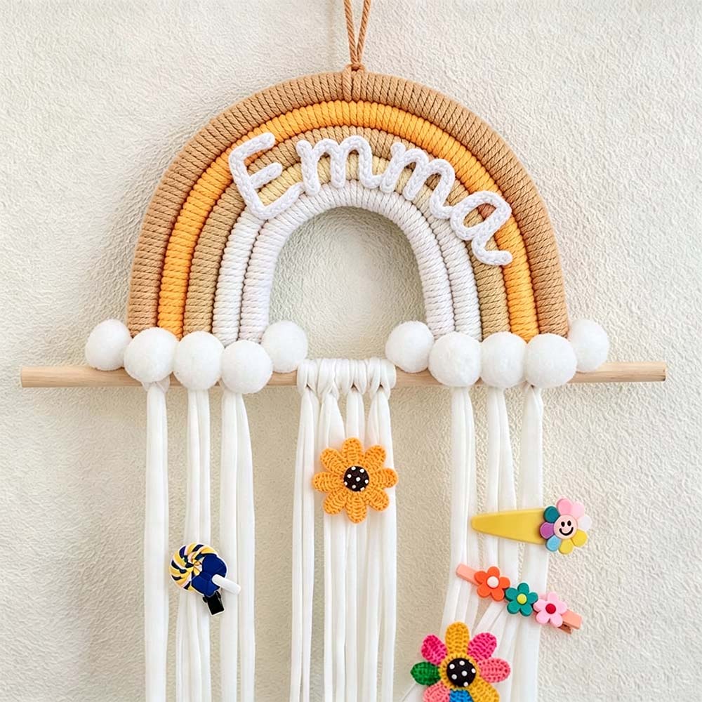 Personalized Hand Embroidered Kids Rainbow Hair Clip Holder | CWToy201