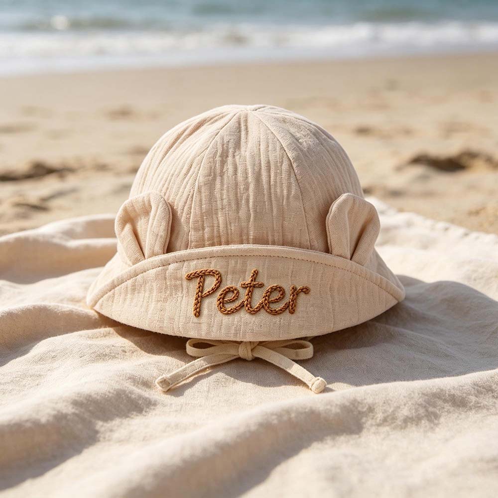 Personalized Hand Embroidered Baby Summer Hat With Ears | CWBeach266